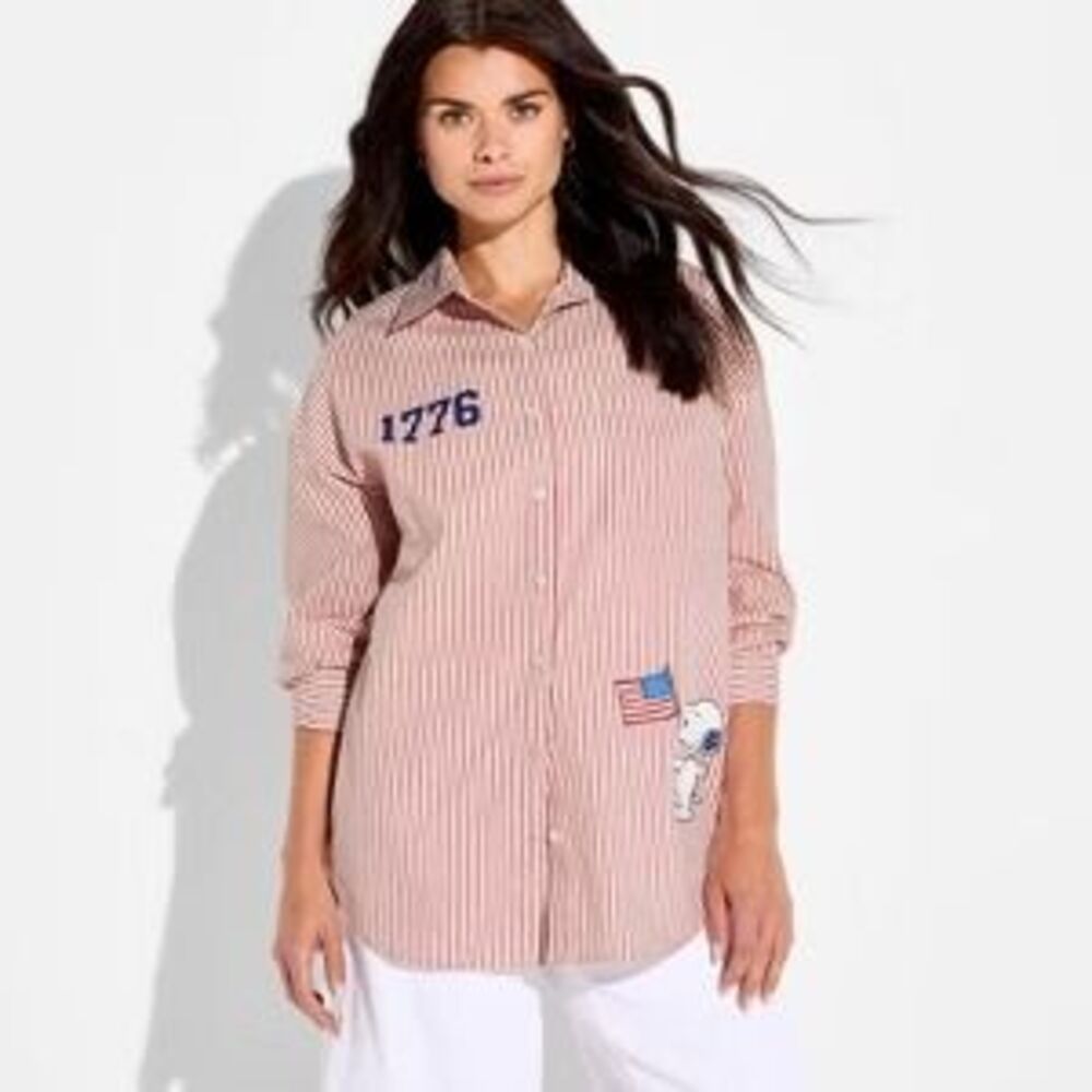 Peanuts Snoopy Americana Graphic Button Down Shirt - Womens XL - NEW